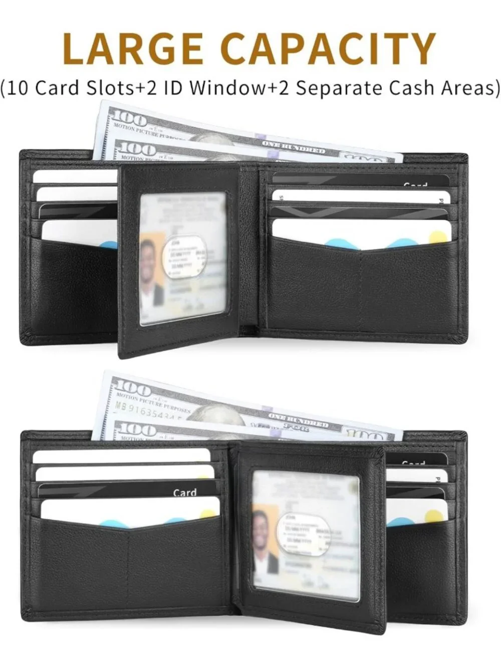Genuine Leather Bifold Wallet for Men - RFID Blocking, Slim Design, 10 Card
